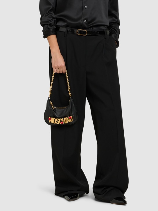 Moschino: Sac porté épaule en cuir nappa à logo - Noir - women_1 | Luisa Via Roma