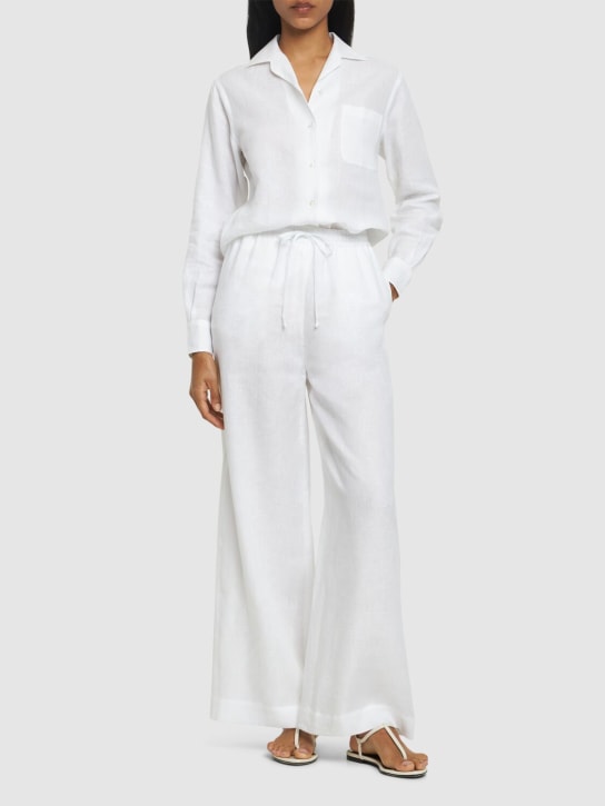 Loro Piana: Graisen Solaire linen wide pants - Off White - women_1 | Luisa Via Roma