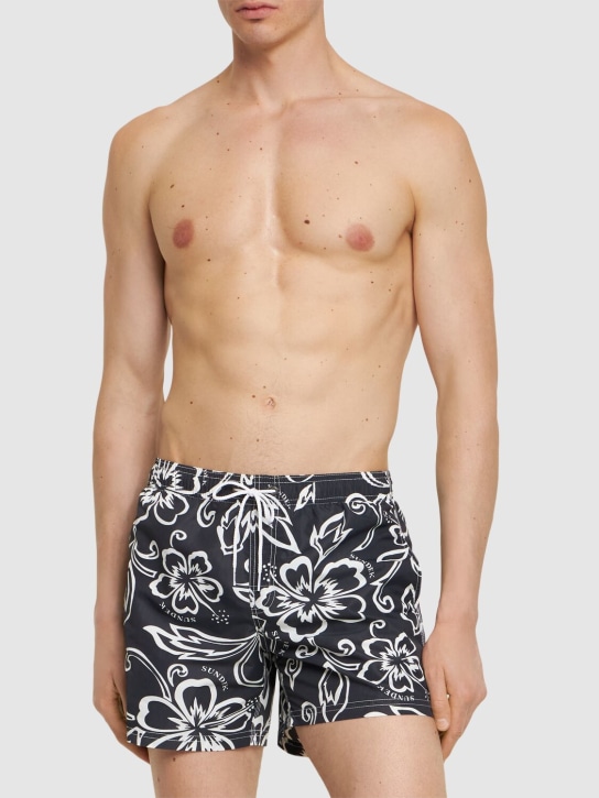 SUNDEK: Archive print nylon swim shorts - Siyah - men_1 | Luisa Via Roma