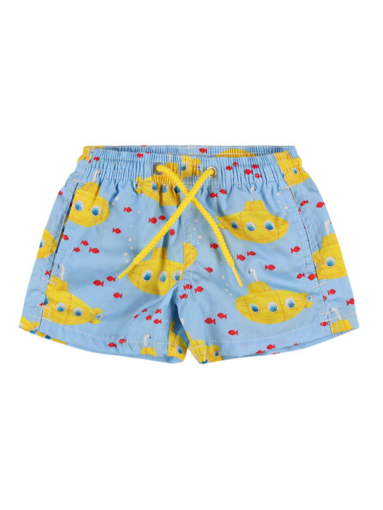 Mc2 Saint Barth: Submarine print cotton swim shorts - Blue/Multi - kids-boys_0 | Luisa Via Roma