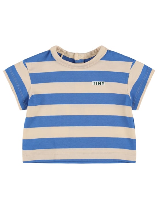 Tiny Cottons: Striped Pima 코튼 티셔츠 - 블루/베이지 - kids-girls_0 | Luisa Via Roma