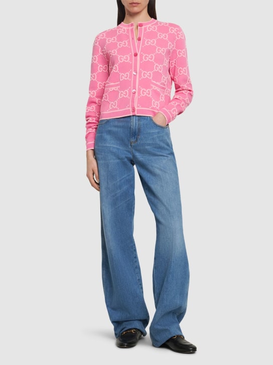 Gucci: GG cotton jacquard cardigan - Pink - women_1 | Luisa Via Roma