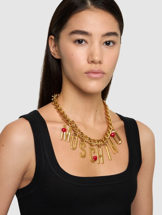 Moschino: Logo lettering charm collar necklace - Gold - women_1 | Luisa Via Roma