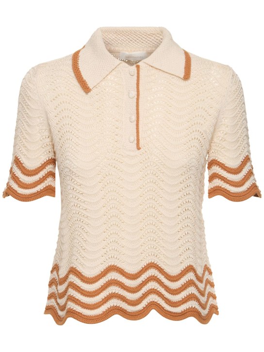 Zimmermann: Junie textured knit cotton polo - Beige - women_0 | Luisa Via Roma