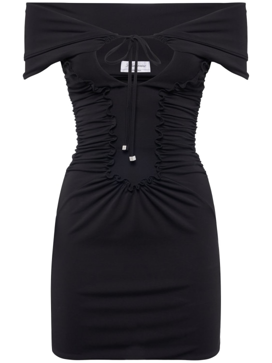 Blumarine: Off-the-shoulder jersey mini dress - Black - women_0 | Luisa Via Roma