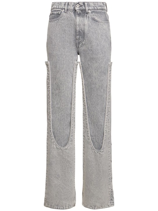 Y/PROJECT: Denim patchwork high rise flared jeans - Washed Grey - women_0 | Luisa Via Roma