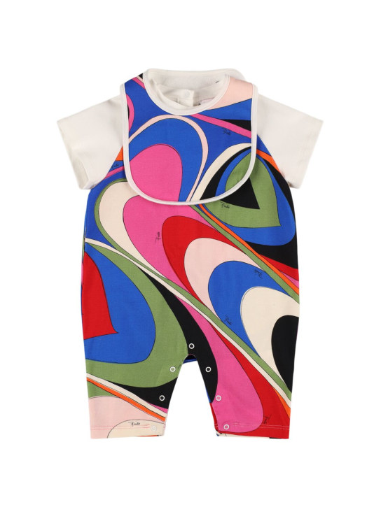 Pucci: Printed cotton jersey romper & bib - Renkli - kids-girls_0 | Luisa Via Roma