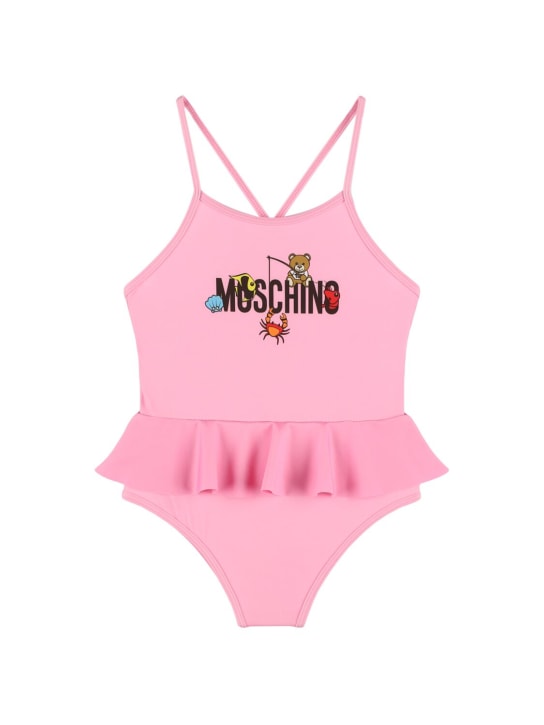 Moschino: Bañador entero de lycra estampado - Sweet Pink - kids-girls_0 | Luisa Via Roma
