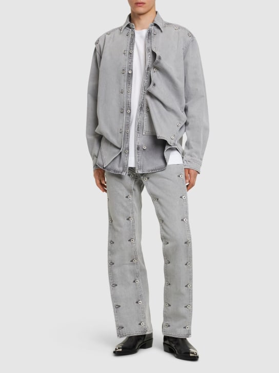 Y/PROJECT: Detachable panel midrise straight jeans - Light Grey - men_1 | Luisa Via Roma