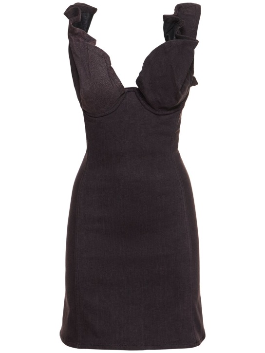 Y/PROJECT: Denim ruffle sleeveless mini dress - Black - women_0 | Luisa Via Roma