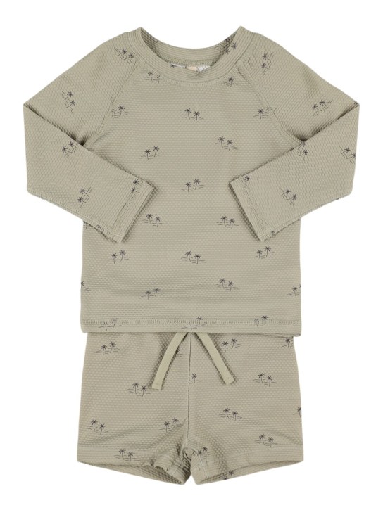 Quincy Mae: Badeshorts & -shirt aus recyceltem Nylon - Grün - kids-boys_0 | Luisa Via Roma