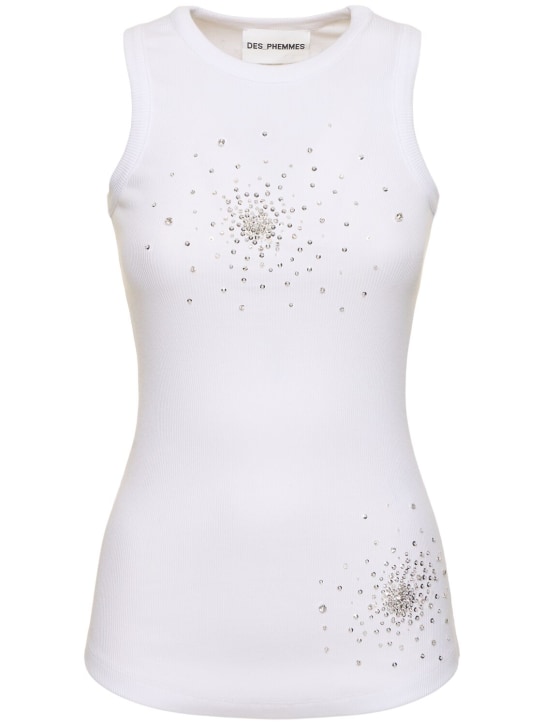 Des Phemmes: Splash embellished rib jersey tank top - Beyaz - women_0 | Luisa Via Roma