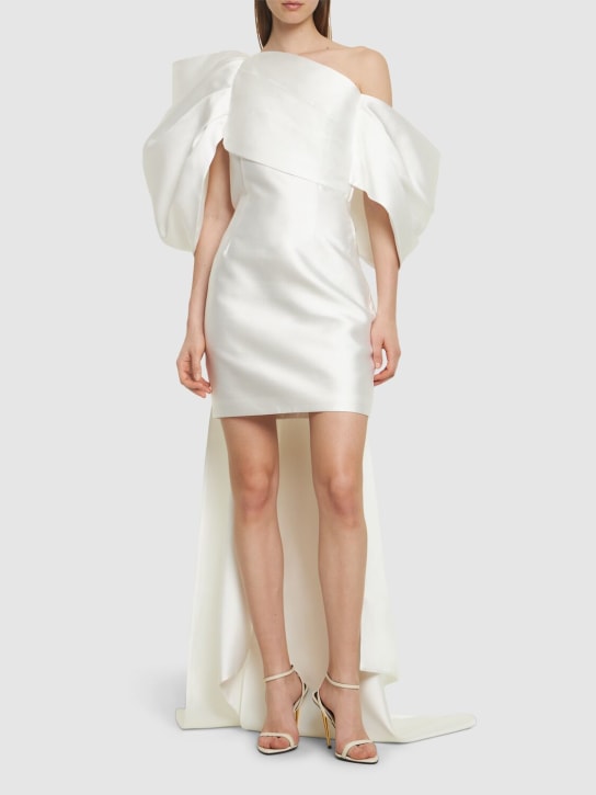 Solace London: Robe courte en sergé avec gros nœud Ula - Blanc - women_1 | Luisa Via Roma