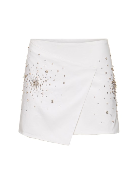 Des Phemmes: Embellished cotton satin mini wrap skirt - 화이트 - women_0 | Luisa Via Roma