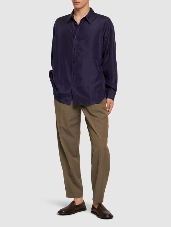Lemaire: Loose silk twill shirt - Purple - men_1 | Luisa Via Roma