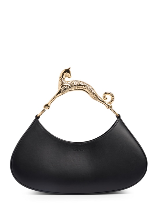Lanvin: Large cat handle leather hobo bag - Black - women_0 | Luisa Via Roma