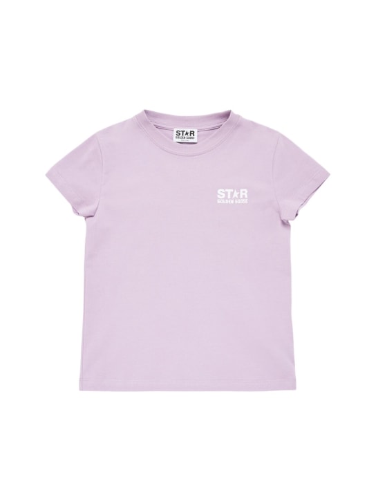 Golden Goose: Star logo cotton t-shirt - Fair Orchid - kids-girls_0 | Luisa Via Roma