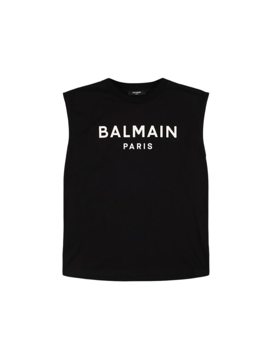 Balmain: Tank top de algodón jersey - Negro/Blanco - kids-boys_0 | Luisa Via Roma