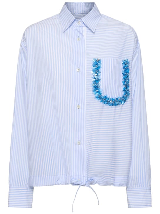 Des Phemmes: Striped poplin oversized shirt - Light Blue/White - women_0 | Luisa Via Roma