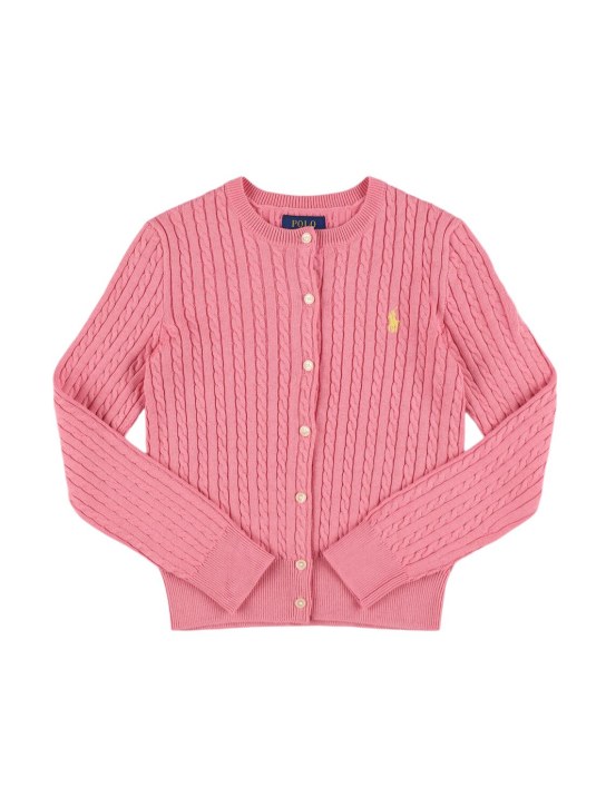 Ralph Lauren: Cotton cable knit cardigan w/logo - Pink - kids-girls_0 | Luisa Via Roma