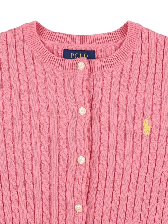 Polo Ralph Lauren: Cardigan en maille torsadée de coton à logo - Rose - kids-girls_1 | Luisa Via Roma