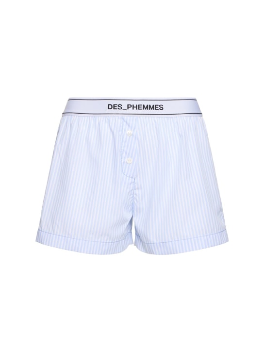 Des Phemmes: Striped poplin oversized shorts - Light Blue/White - women_0 | Luisa Via Roma