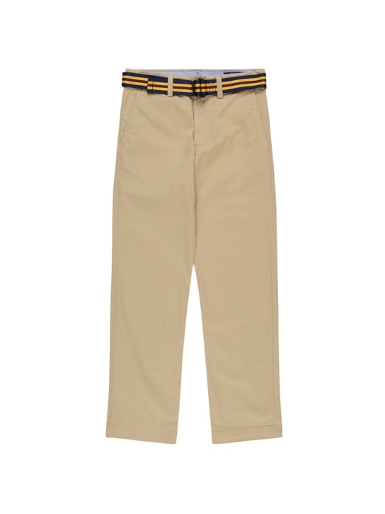 Ralph Lauren: Pantaloni in twill di cotone stretch con cintura - Beige - kids-boys_0 | Luisa Via Roma