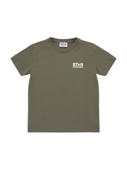 Golden Goose: Star logo cotton t-shirt - Green - kids-boys_0 | Luisa Via Roma