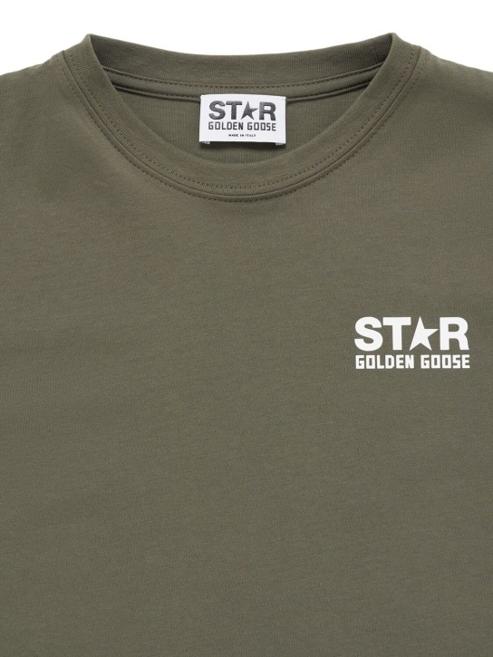 Golden Goose: Star logo cotton t-shirt - Green - kids-boys_1 | Luisa Via Roma