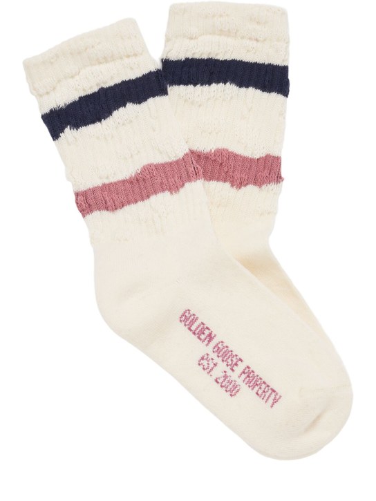 Golden Goose: High stripe rib cotton blend socks - White - kids-girls_0 | Luisa Via Roma