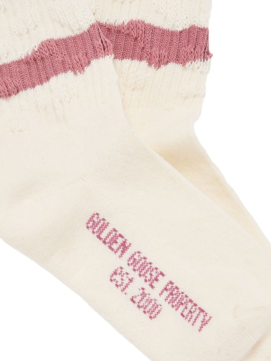 Golden Goose: High stripe rib cotton blend socks - White - kids-girls_1 | Luisa Via Roma