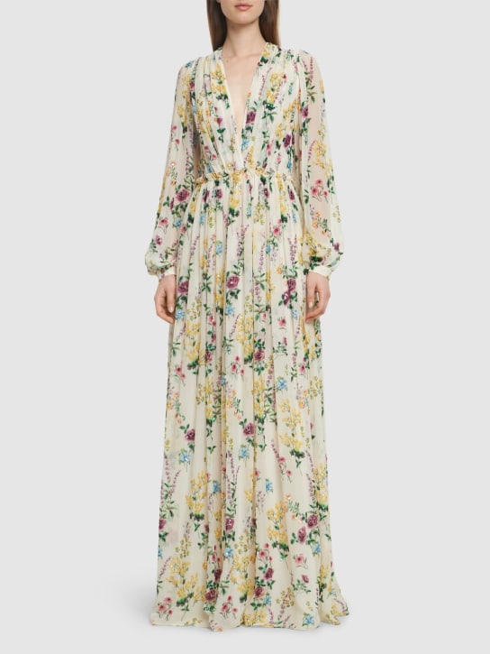 Costarellos: Alya printed georgette long dress - Beyaz - women_1 | Luisa Via Roma