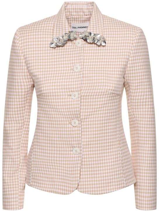 Des Phemmes: Vichy print fitted cotton jacket - Bej/Beyaz - women_0 | Luisa Via Roma