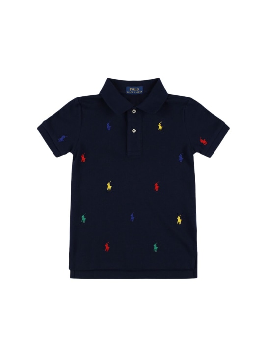 Polo Ralph Lauren: Polo en piqué de coton à logo - Bleu Foncé - kids-boys_0 | Luisa Via Roma