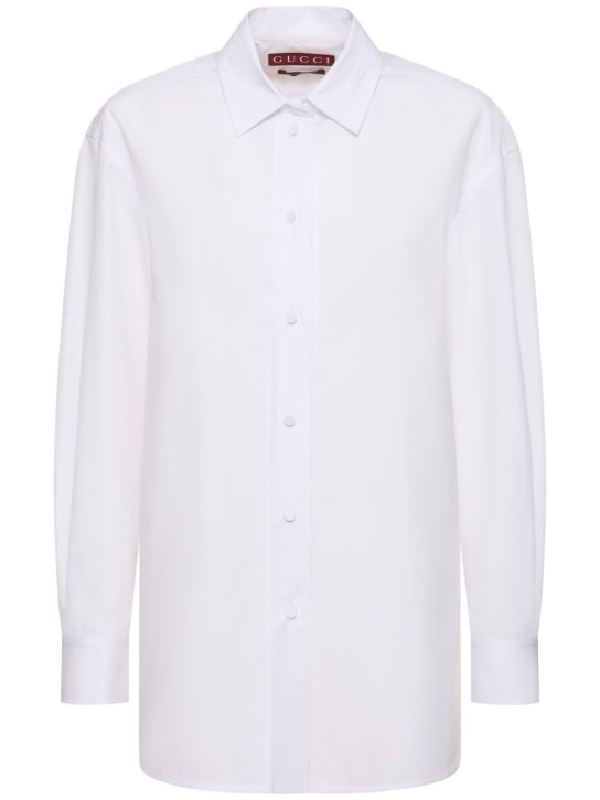 Gucci: Cotton poplin shirt w/ ribbon tie - Beyaz - women_0 | Luisa Via Roma