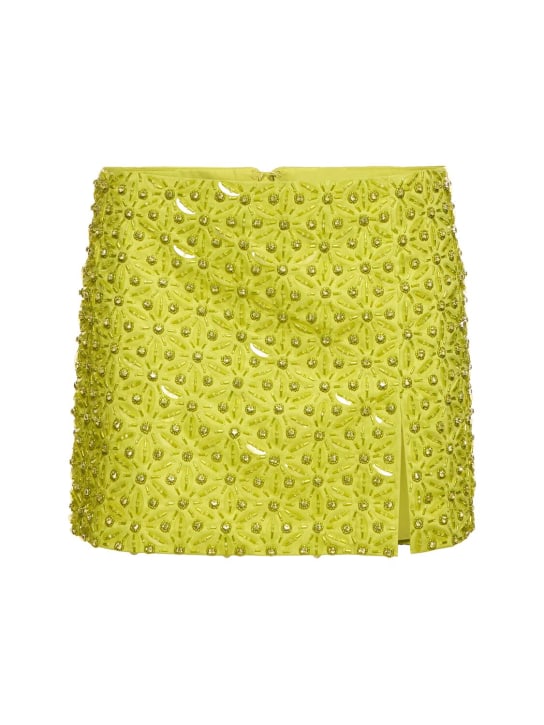 Des Phemmes: Embroidered cotton satin mini skirt - Lime Green - women_0 | Luisa Via Roma
