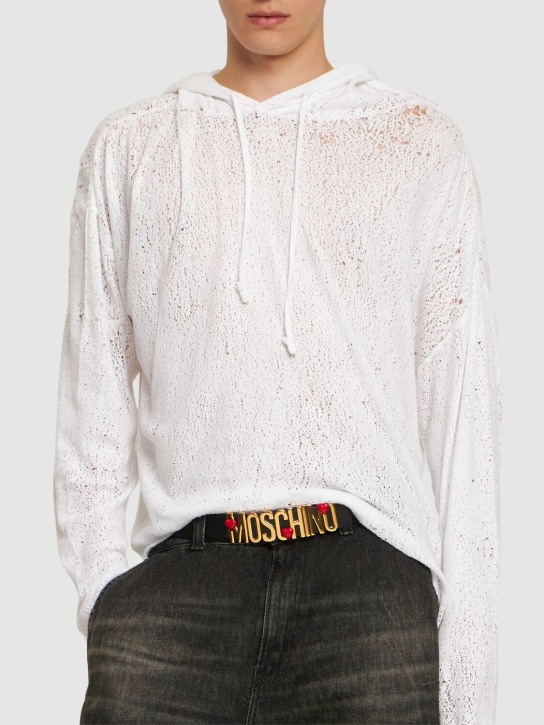 Moschino: 3.5cm Logo soft nappa belt - Siyah - men_1 | Luisa Via Roma