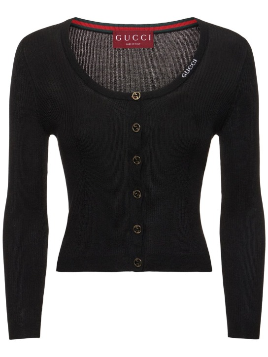 Gucci: Extra fine wool blend cardigan - Black - women_0 | Luisa Via Roma