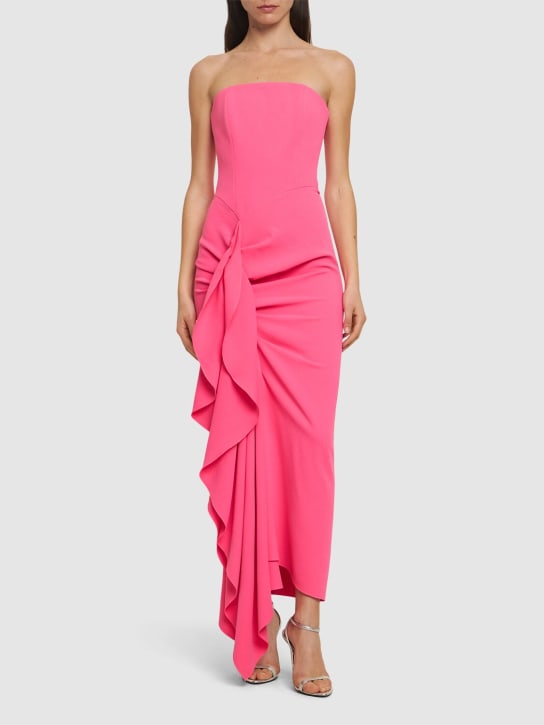 Solace London: Thalia woven crepe strapless midi dress - Pink - women_1 | Luisa Via Roma