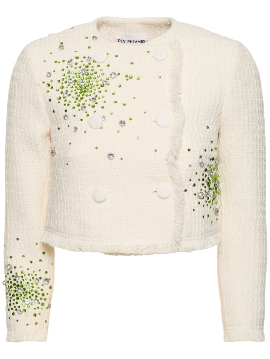 Des Phemmes: Boxy fit embellished tweed jacket - Bianco - women_0 | Luisa Via Roma