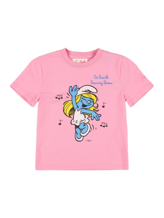 Mc2 Saint Barth: T-shirt en jersey de coton imprimé Schtroumpfette - Rose/Multicolore - kids-girls_0 | Luisa Via Roma