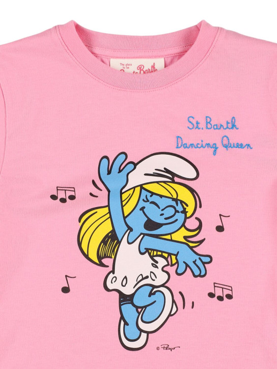Mc2 Saint Barth: T-shirt en jersey de coton imprimé Schtroumpfette - Rose/Multicolore - kids-girls_1 | Luisa Via Roma