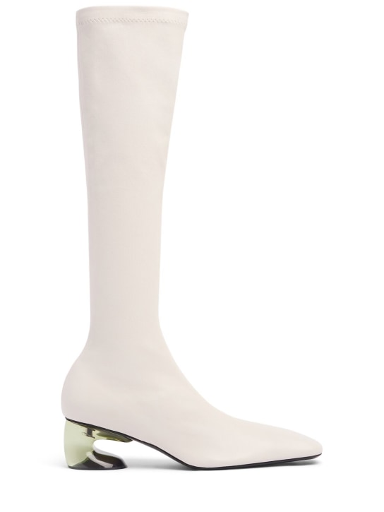 Jil Sander: 50毫米皮革过膝靴 - 米白色 - women_0 | Luisa Via Roma
