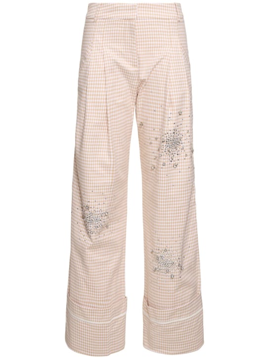 Des Phemmes: Embellished gingham print oversize pants - Bej/Beyaz - women_0 | Luisa Via Roma