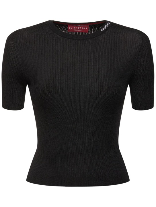 Gucci: Extra fine wool blend top - Siyah - women_0 | Luisa Via Roma