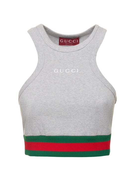 Gucci: Cotton blend tank top w/ Web - Grey/Mix - women_0 | Luisa Via Roma
