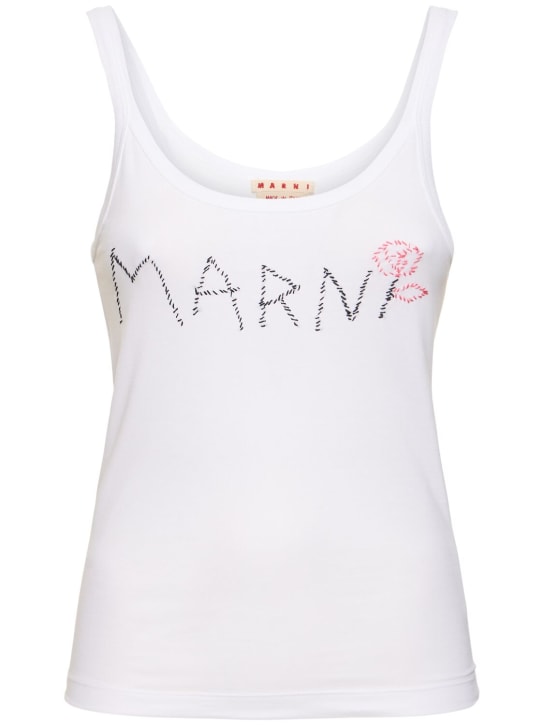 Marni: Top de jersey de algodón con logo - Blanco - women_0 | Luisa Via Roma
