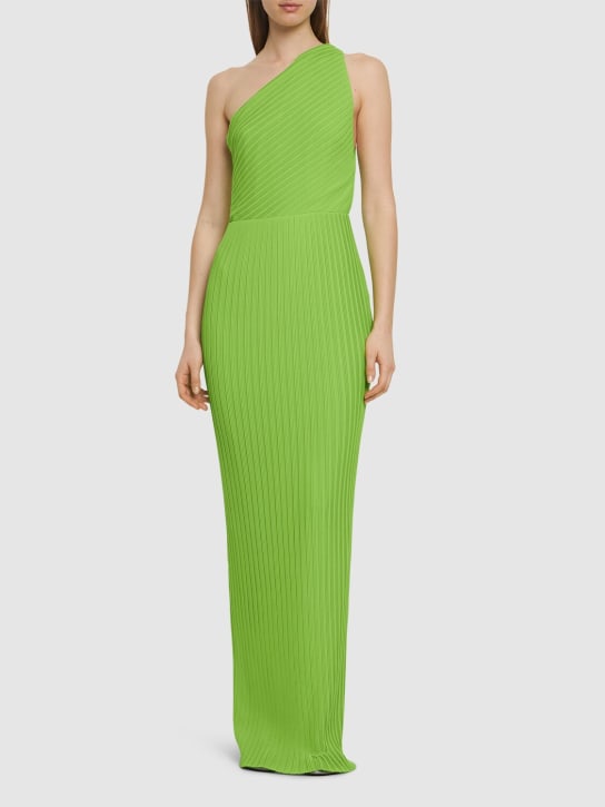 Solace London: Adira pleated chiffon long dress - Yeşil - women_1 | Luisa Via Roma