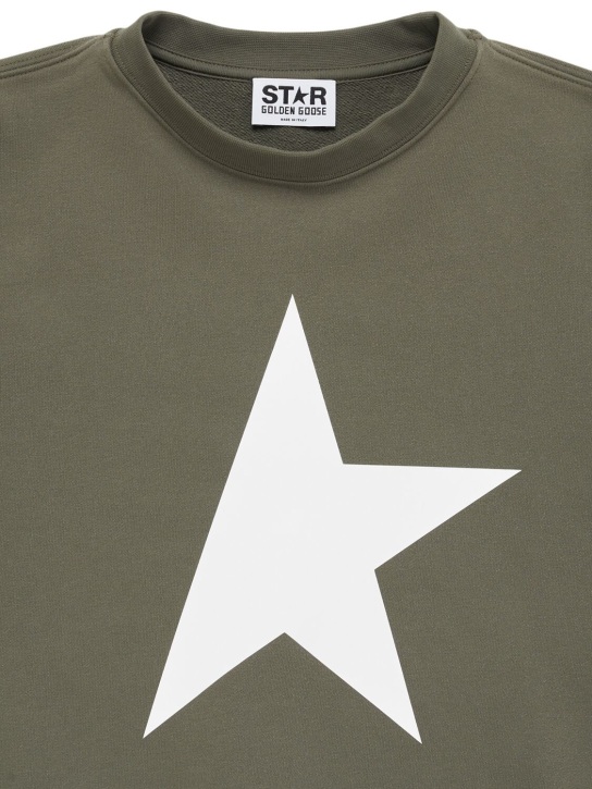 Golden Goose: Felpa Star in misto cotone con logo - Verde - kids-boys_1 | Luisa Via Roma