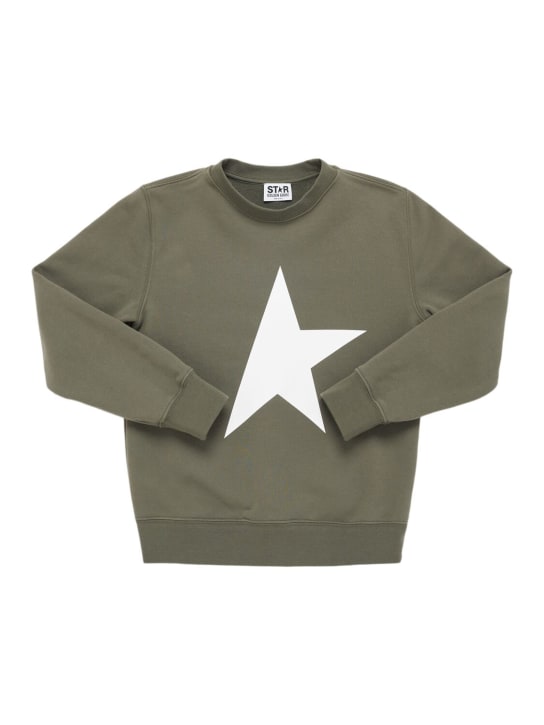 Golden Goose: Sweatshirt aus Baumwollmischung mit Logo „Star“ - Efeugrün - kids-boys_0 | Luisa Via Roma